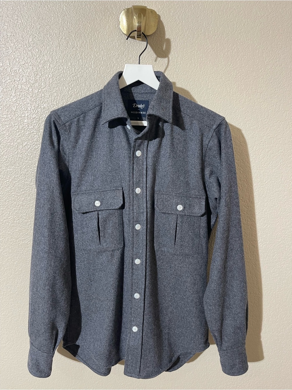 Drakes Charcoal Gray Button-Up Wool Shirt